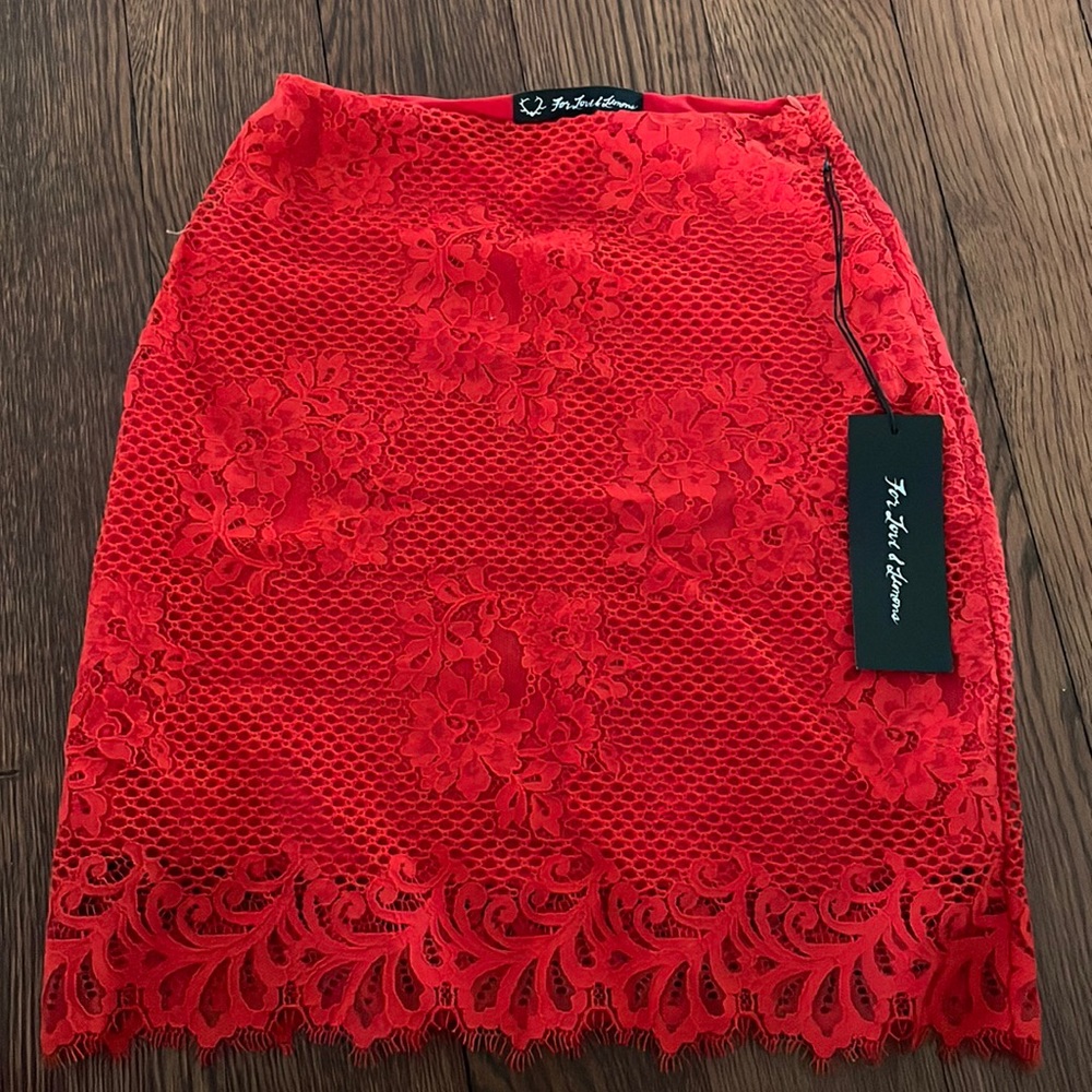 NWT- For Love & Lemons Red Lace Skirt